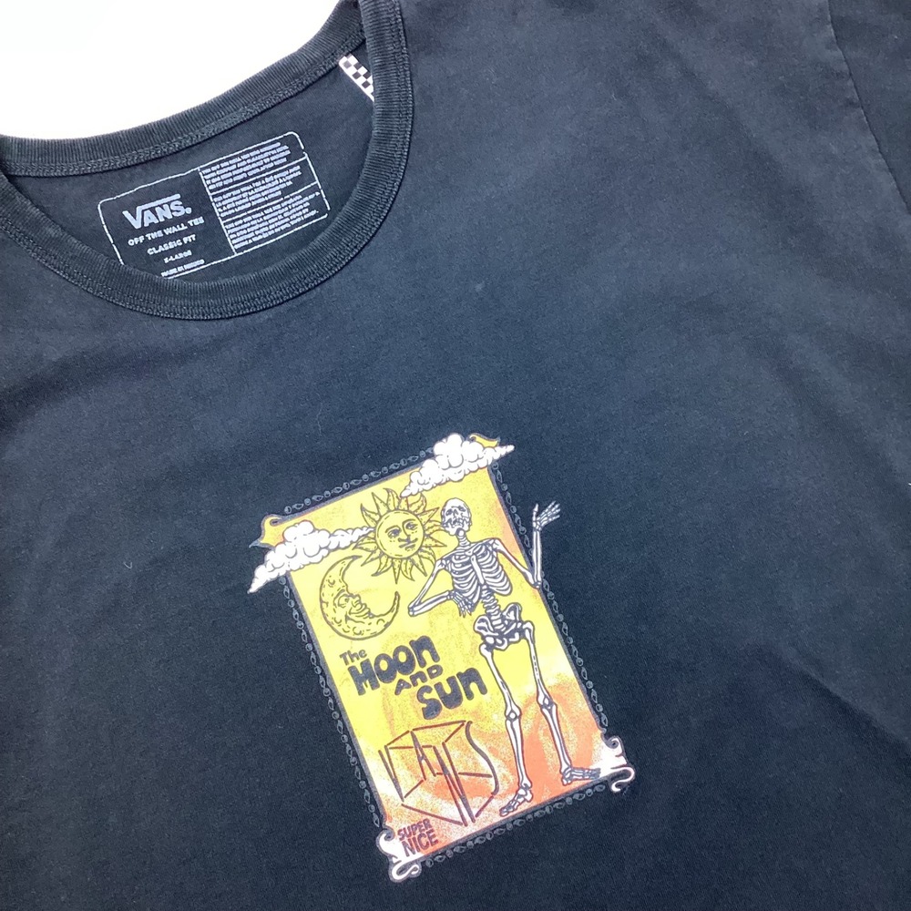 Vans Mens XL The Moon And Sun Skeleton Graphic T-Shirt Black Short Sleeve Tee